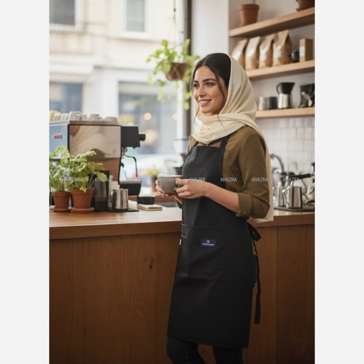 پیش بند قابل تنظیم پارچه ای 3 جیب رنگ مشکی 3890511